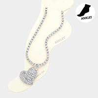 Stone Embellished Heart Accented Anklet