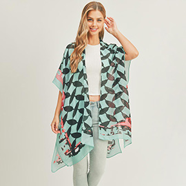 Abstract Pattern Print Cover Up Kimono Poncho