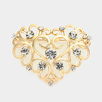 Stone Embellished Metal Heart Pin Brooch