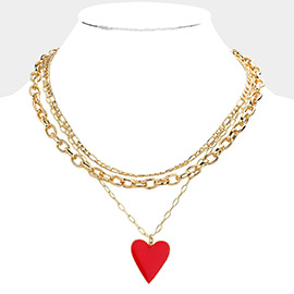 Heart Pendant Triple Layered Necklace