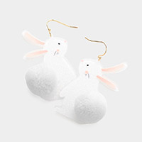 Glittered Resin Bunny Pom Pom Tail Dangle Earrings