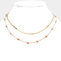 Natural Stone Station Double Layered Necklace