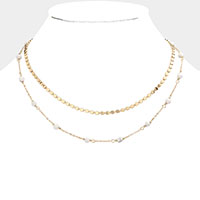 Natural Stone Station Double Layered Necklace