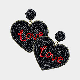 Love Message Felt Back Seed Beaded Heart Dangle Earrings