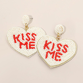 Kiss Me Message Felt Back Seed Beaded Heart Dangle Earrings
