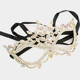 Rhinestone Pave Leaf Detailed Masquerade Mask