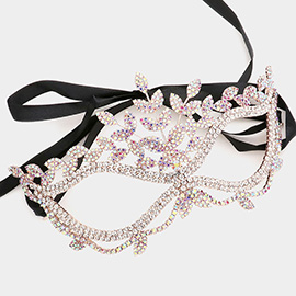 Rhinestone Pave Leaf Detailed Masquerade Mask