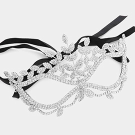Rhinestone Pave Leaf Detailed Masquerade Mask