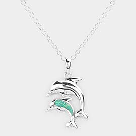 Glittered Dolphin Pendant Necklace