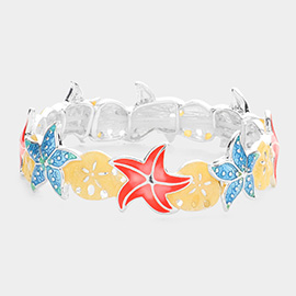 Enamel Starfish Sand Dollar Stretch Bracelet
