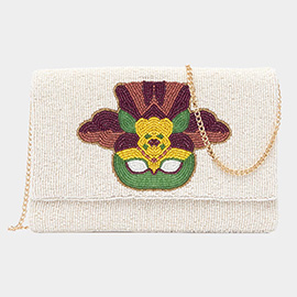 Mardi Gras Seed Beaded Mask Clutch / Crossbody Bag