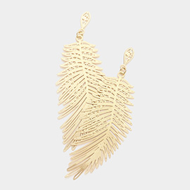 Cut Out Detailed Metal Feather Dangle Earrings