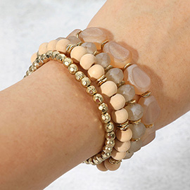 4PCS - Wood Ball Multi Beaded Stretch Bracelets