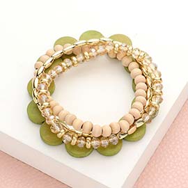 4PCS - Wood Ball Faceted Beaded Stretch Bracelets