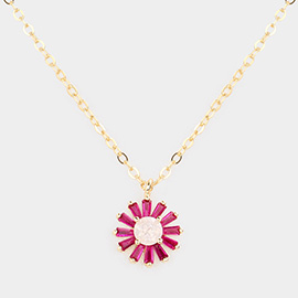 Brass Metal CZ Flower Pendant Necklace