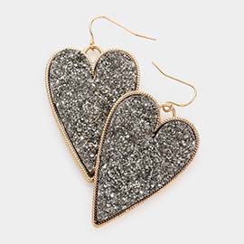 Druzy Heart Dangle Earrings