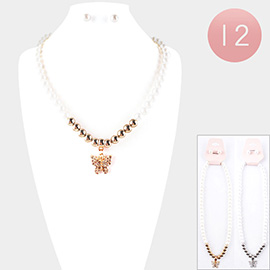 12PCS - Butterfly Pendant Pearl Necklaces
