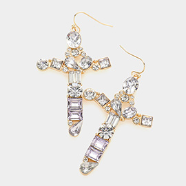 Multi Stone Embellished Cross Dangle Evening Earrings