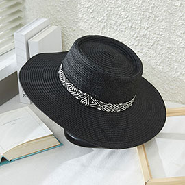 Aztec Patterned Band Straw Panama Sun Hat