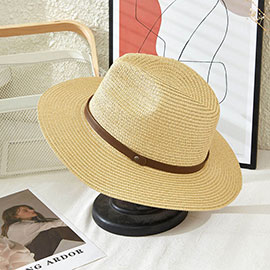 Faux Leather Band Straw Panama Sun Hat
