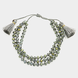 Faceted Beaded Triple Layered Tassel Pull Tie Cinch Bracelet