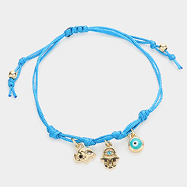 Elephant Hamsa Hand Evil Eye Charm Pull Tie Cinch Bracelet