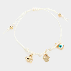 Elephant Hamsa Hand Evil Eye Charm Pull Tie Cinch Bracelet