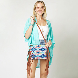 Aztec Print Tassel Wristlet Clutch / Crossbody Bag