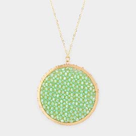 Faceted Bead Wrapped Round Pendant Long Necklace