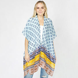 Abstract Patterned Cover Up Kimono Poncho