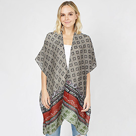 Abstract Patterned Cover Up Kimono Poncho