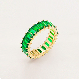 CZ Rectangle Stone Embellished Stainless Steel Ring