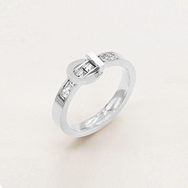 CZ Square Stone Embellished Belt Buckle Stainless Steel Ring