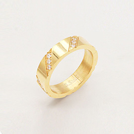 CZ Round Stone Embellished Stainless Steel Ring