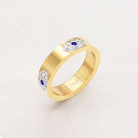 CZ Embellished Evil Eye Stainless Steel Ring