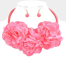 Triple Fabric Flower Necklace