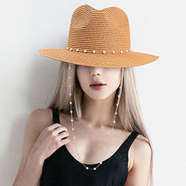 Pearl Embellished Panama Straw Sun Hat
