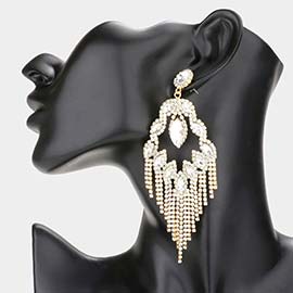 Marquise Stone Accented Rhinestone Fringe Dangle Evening Earrings