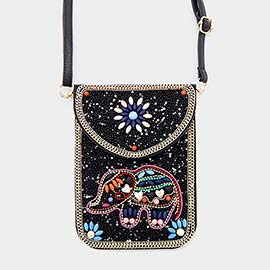 Multi Beaded Elephant Crossbody Bag