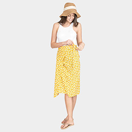 Flower Patterned Beach Cover Up Midi Wrap Skirt