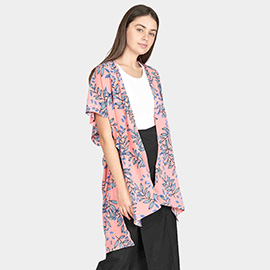 Leaf Patterned Cover Up Kimono Poncho