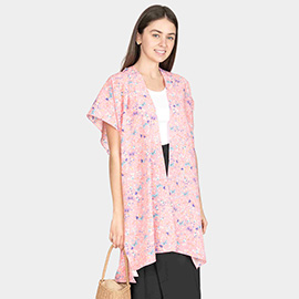 Butterfly Flower Patterned Cover Up Kimono Poncho