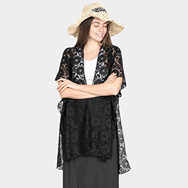 Flower Leaf Patterned Lace Cover Up Kimono Poncho