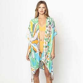 Tropical Floral Patterned Cover Up Kimono Poncho
