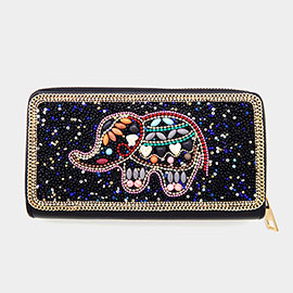 Multi Beaded Elephant Zipper Wallet