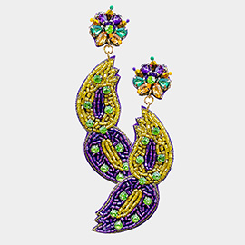 Felt Back Mardi Gras Stone Beaded Mask Dangle Earrings