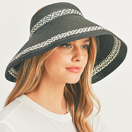 Braid Detailed Roll Up Foldable Visor Straw Sun Hat