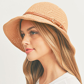 Faux Leather Band Sun Hat