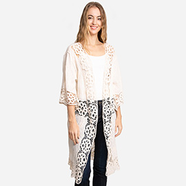 Floral Lace Trimmed Cover Up Kimono Poncho