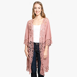 Floral Lace Trimmed Cover Up Kimono Poncho